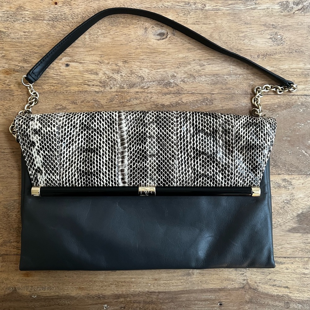 Diane Von Furstenberg Black Python Embossed Leath… - image 1